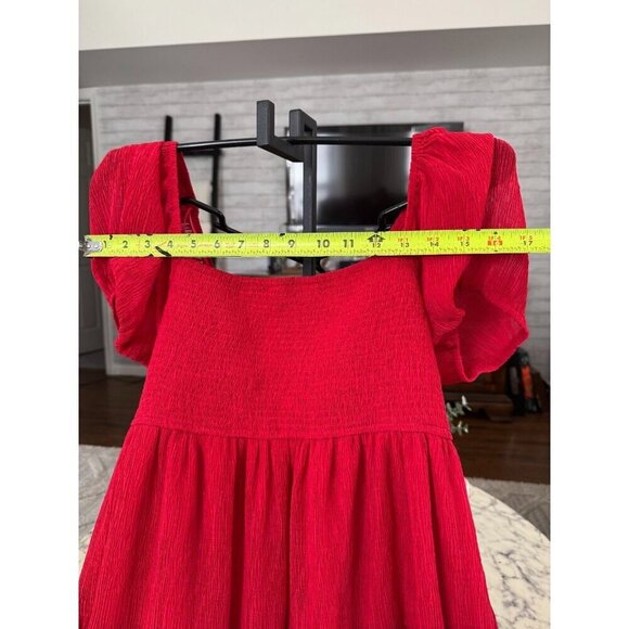 Altar'd state Red Short Sleeves Square Neck Baby Doll Mini Dress Womens Size L - Picture 4 of 8